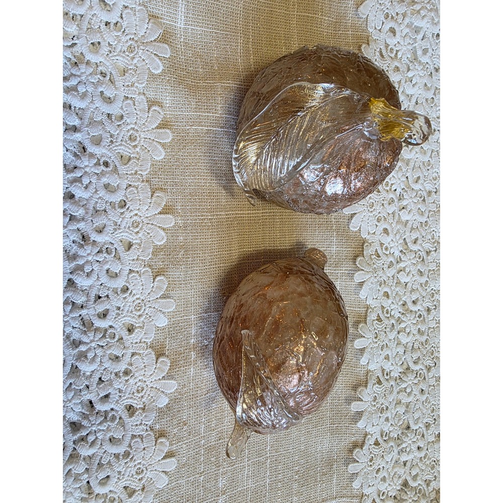 Vintage Style Art Glass Fruit Set Crackle Copper Glitter Apple and Lemon Decor